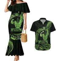 Green Hawaii Ikaika Warrior Couples Matching Mermaid Dress and Hawaiian Shirt Hawaiian Power LT14 Green - Polynesian Pride