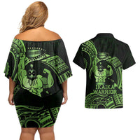 Green Hawaii Ikaika Warrior Couples Matching Off Shoulder Short Dress and Hawaiian Shirt Hawaiian Power LT14 - Polynesian Pride