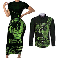 Green Hawaii Ikaika Warrior Couples Matching Short Sleeve Bodycon Dress and Long Sleeve Button Shirt Hawaiian Power LT14 Green - Polynesian Pride