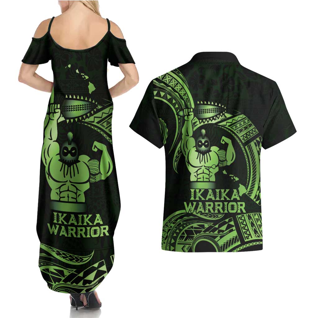 Green Hawaii Ikaika Warrior Couples Matching Summer Maxi Dress and Hawaiian Shirt Hawaiian Power LT14 - Polynesian Pride