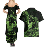 Green Hawaii Ikaika Warrior Couples Matching Summer Maxi Dress and Hawaiian Shirt Hawaiian Power LT14 - Polynesian Pride