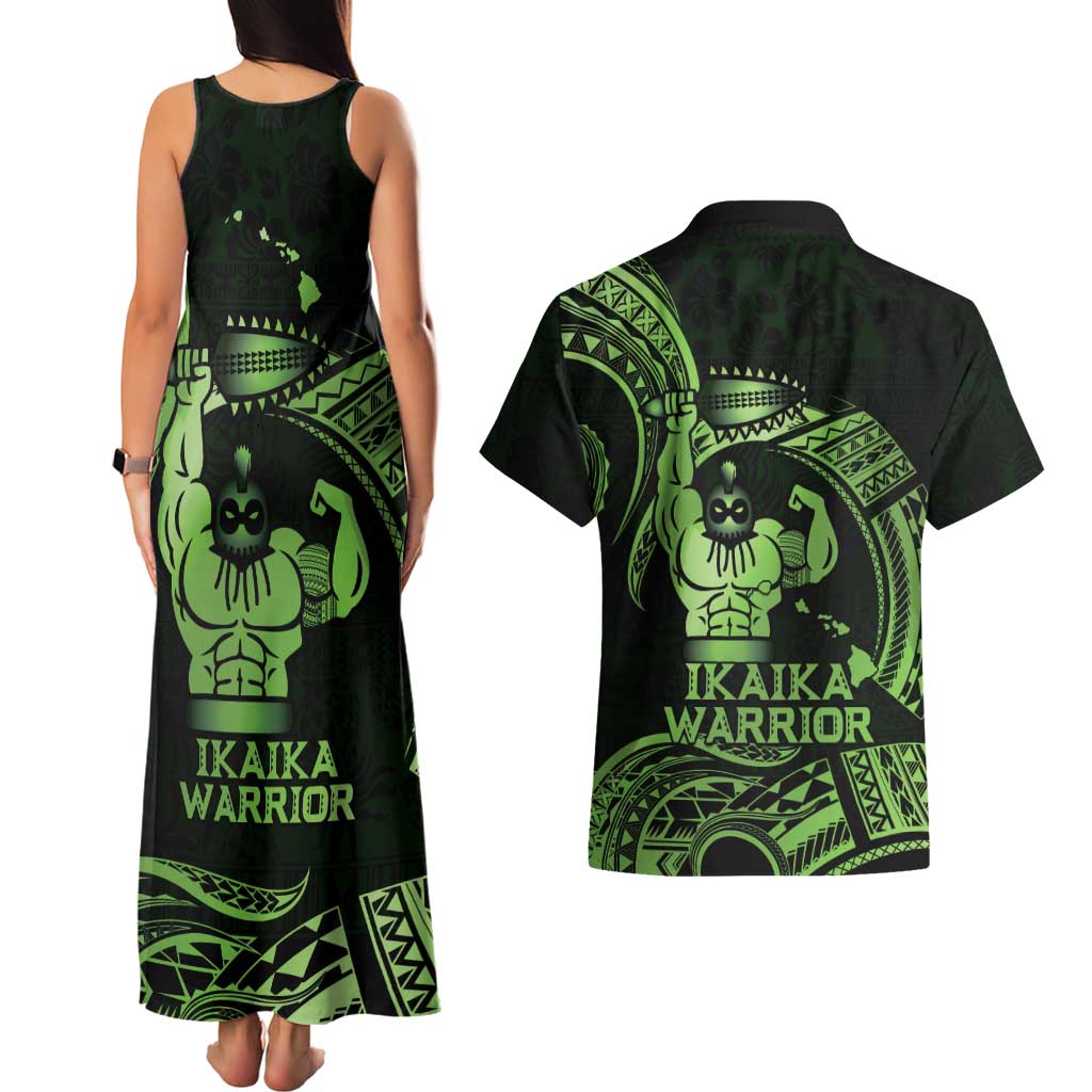 Green Hawaii Ikaika Warrior Couples Matching Tank Maxi Dress and Hawaiian Shirt Hawaiian Power LT14 - Polynesian Pride