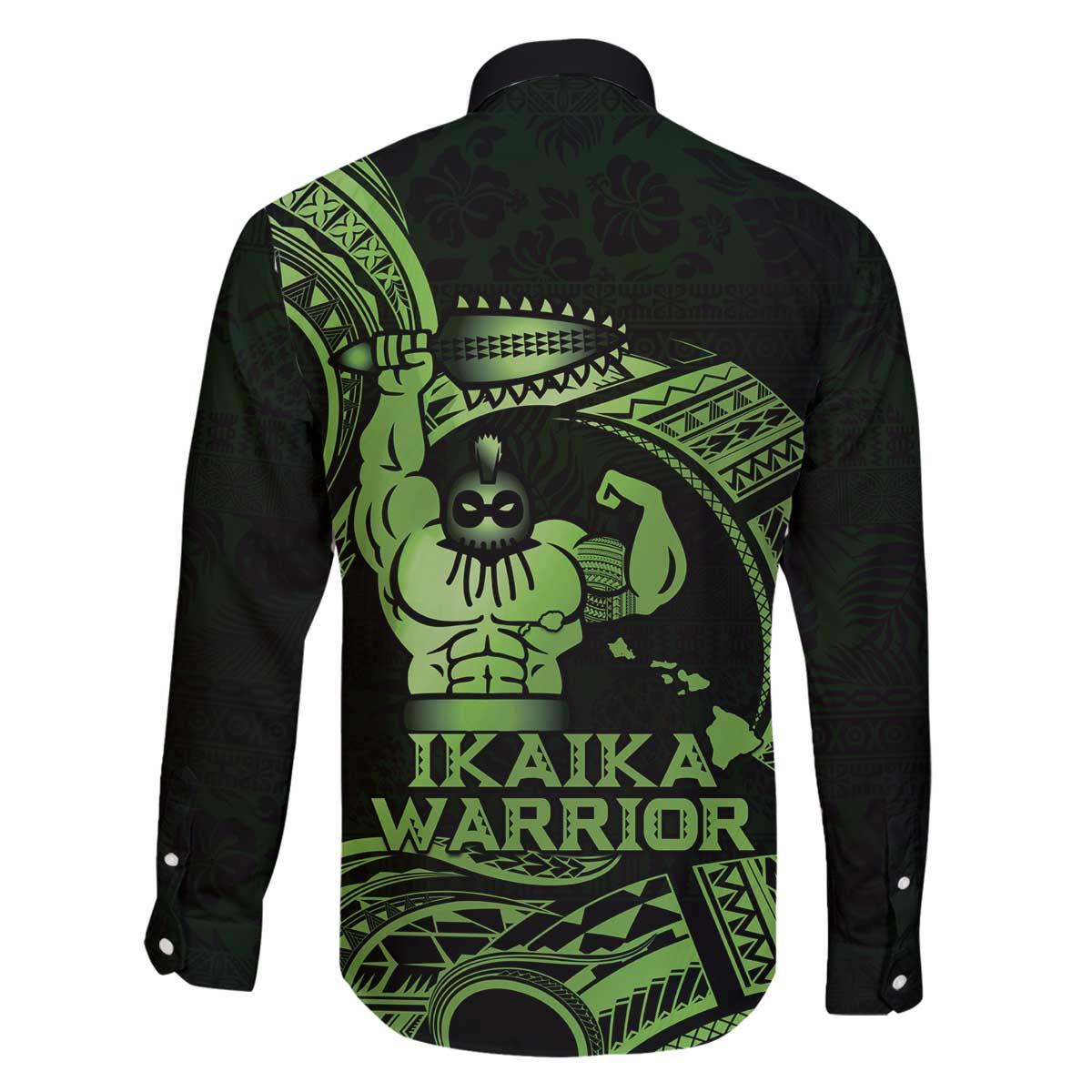 Green Hawaii Ikaika Warrior Family Matching Off The Shoulder Long Sleeve Dress and Hawaiian Shirt Hawaiian Power