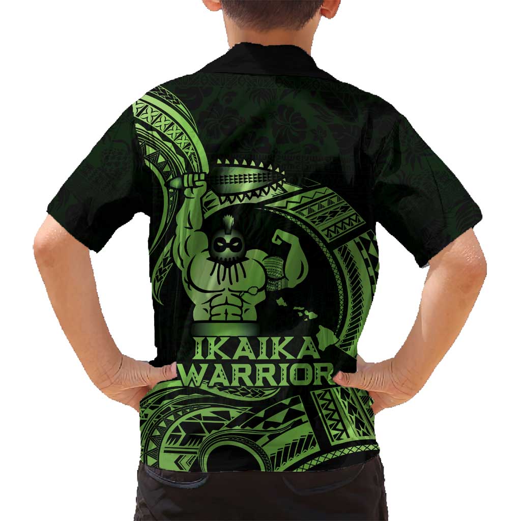 Green Hawaii Ikaika Warrior Family Matching Off Shoulder Maxi Dress and Hawaiian Shirt Hawaiian Power