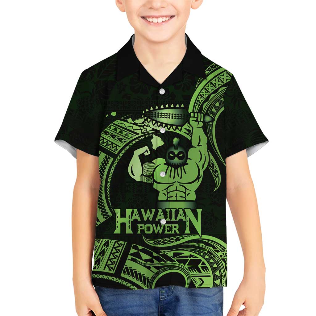 Green Hawaii Ikaika Warrior Family Matching Off Shoulder Maxi Dress and Hawaiian Shirt Hawaiian Power