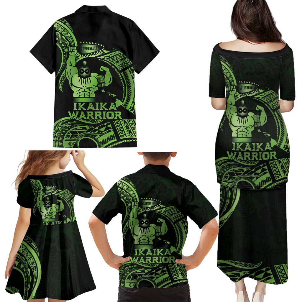 Green Hawaii Ikaika Warrior Family Matching Puletasi and Hawaiian Shirt Hawaiian Power LT14 - Polynesian Pride