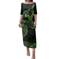 Green Hawaii Ikaika Warrior Family Matching Puletasi and Hawaiian Shirt Hawaiian Power LT14 Mom's Dress Green - Polynesian Pride