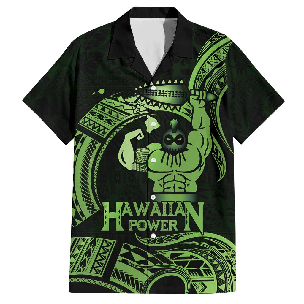 Green Hawaii Ikaika Warrior Family Matching Short Sleeve Bodycon Dress and Hawaiian Shirt Hawaiian Power LT14 Dad's Shirt - Short Sleeve Green - Polynesian Pride