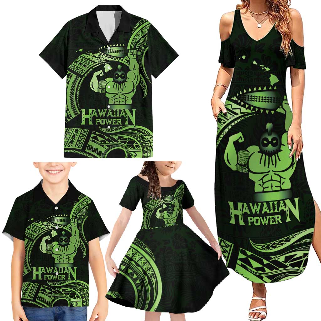 Green Hawaii Ikaika Warrior Family Matching Summer Maxi Dress and Hawaiian Shirt Hawaiian Power
