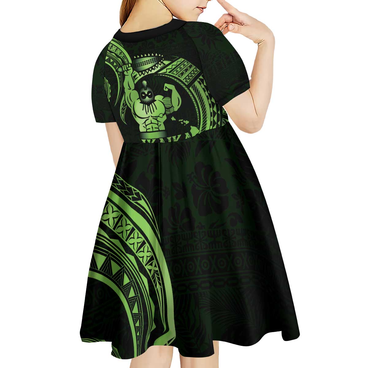 Green Hawaii Ikaika Warrior Kid Short Sleeve Dress Hawaiian Power LT14 - Polynesian Pride