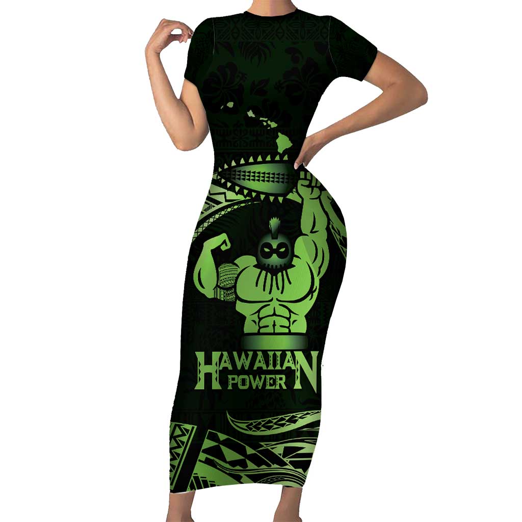 Green Hawaii Ikaika Warrior Short Sleeve Bodycon Dress Hawaiian Power