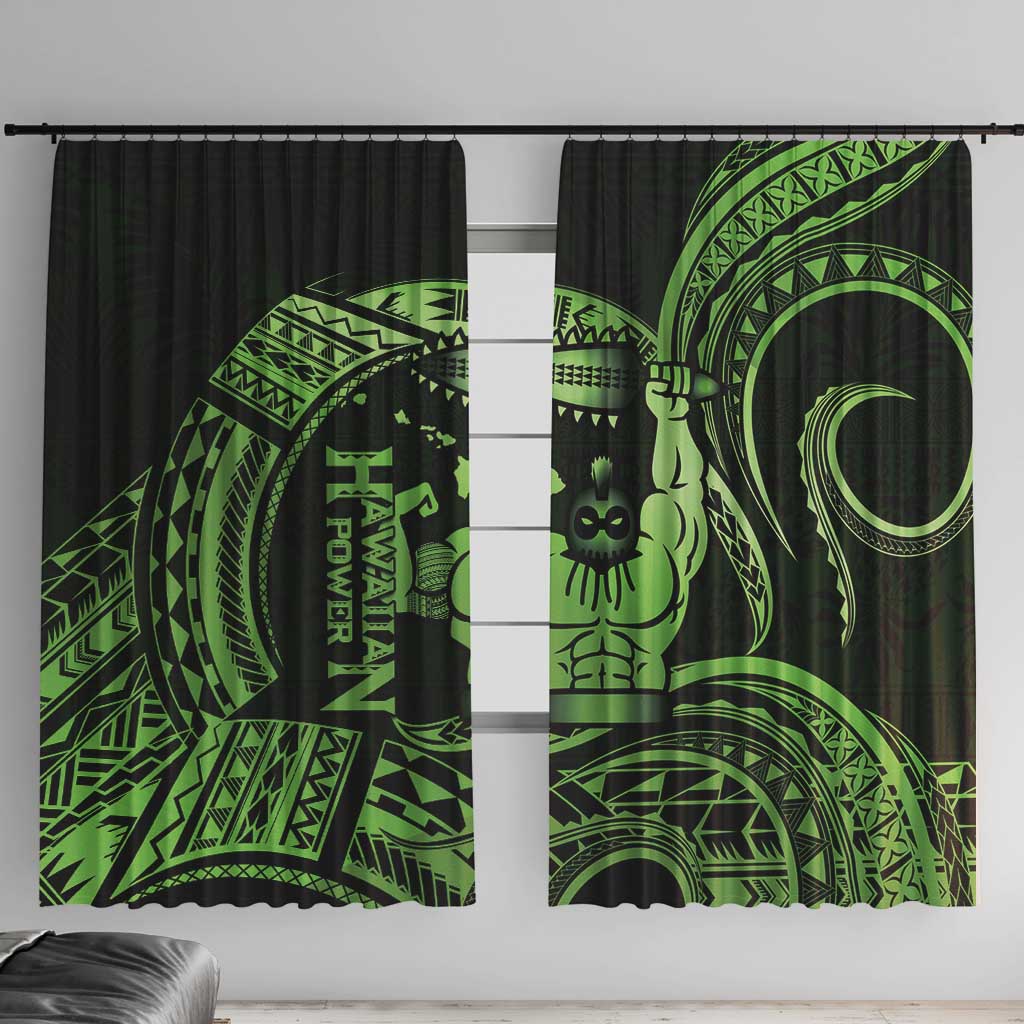Green Hawaii Ikaika Warrior Window Curtain Hawaiian Power LT14 With Hooks Green - Polynesian Pride