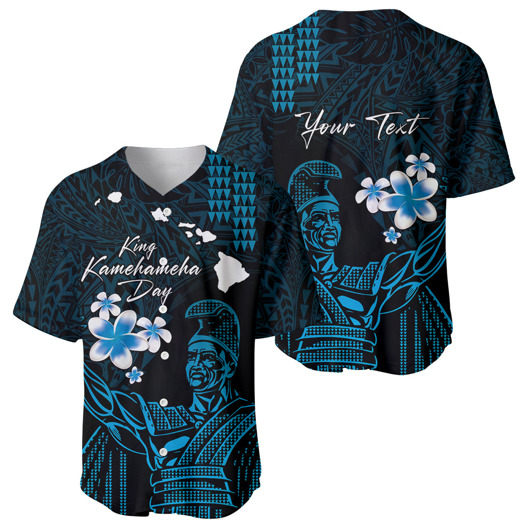 Personalised Hawaii King Kamehameha Day Baseball Jersey Plumeria With Kakau Pattern - Blue