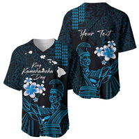 Personalised Hawaii King Kamehameha Day Baseball Jersey Plumeria With Kakau Pattern - Blue