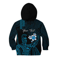 Personalised Hawaii King Kamehameha Day Kid Hoodie Plumeria With Kakau Pattern - Blue