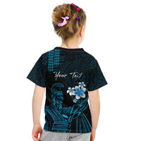 Personalised Hawaii King Kamehameha Day Kid T Shirt Plumeria With Kakau Pattern - Blue