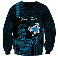 Personalised Hawaii King Kamehameha Day Sweatshirt Plumeria With Kakau Pattern - Blue
