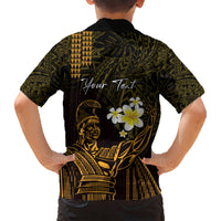 Personalised Hawaii King Kamehameha Day Kid Hawaiian Shirt Plumeria With Kakau Pattern - Gold