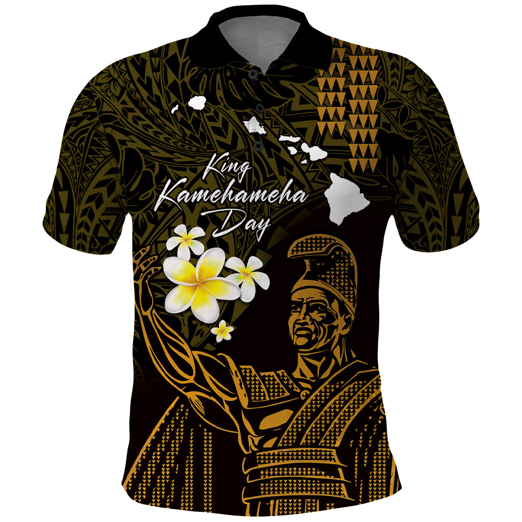 Personalised Hawaii King Kamehameha Day Polo Shirt Plumeria With Kakau Pattern - Gold