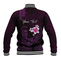 Personalised Hawaii King Kamehameha Day Baseball Jacket Plumeria With Kakau Pattern - Purple