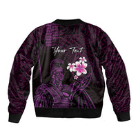 Personalised Hawaii King Kamehameha Day Bomber Jacket Plumeria With Kakau Pattern - Purple