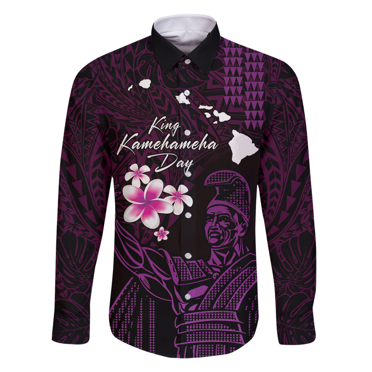 Personalised Hawaii King Kamehameha Day Family Matching Summer Maxi Dress and Hawaiian Shirt Plumeria With Kakau Pattern - Purple