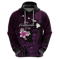 Personalised Hawaii King Kamehameha Day Hoodie Plumeria With Kakau Pattern - Purple