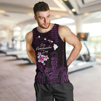 Personalised Hawaii King Kamehameha Day Men Tank Top Plumeria With Kakau Pattern - Purple