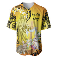 Polynesia Easter Day Baseball Jersey He Is Risen Lilium Longiflorum Polynesian Pattern LT14 Gold - Polynesian Pride