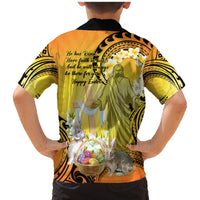 Polynesia Easter Day Family Matching Mermaid Dress and Hawaiian Shirt He Is Risen Lilium Longiflorum Polynesian Pattern