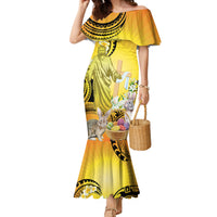 Polynesia Easter Day Family Matching Mermaid Dress and Hawaiian Shirt He Is Risen Lilium Longiflorum Polynesian Pattern