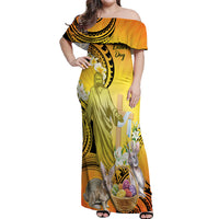 Polynesia Easter Day Off Shoulder Maxi Dress He Is Risen Lilium Longiflorum Polynesian Pattern LT14 Women Gold - Polynesian Pride