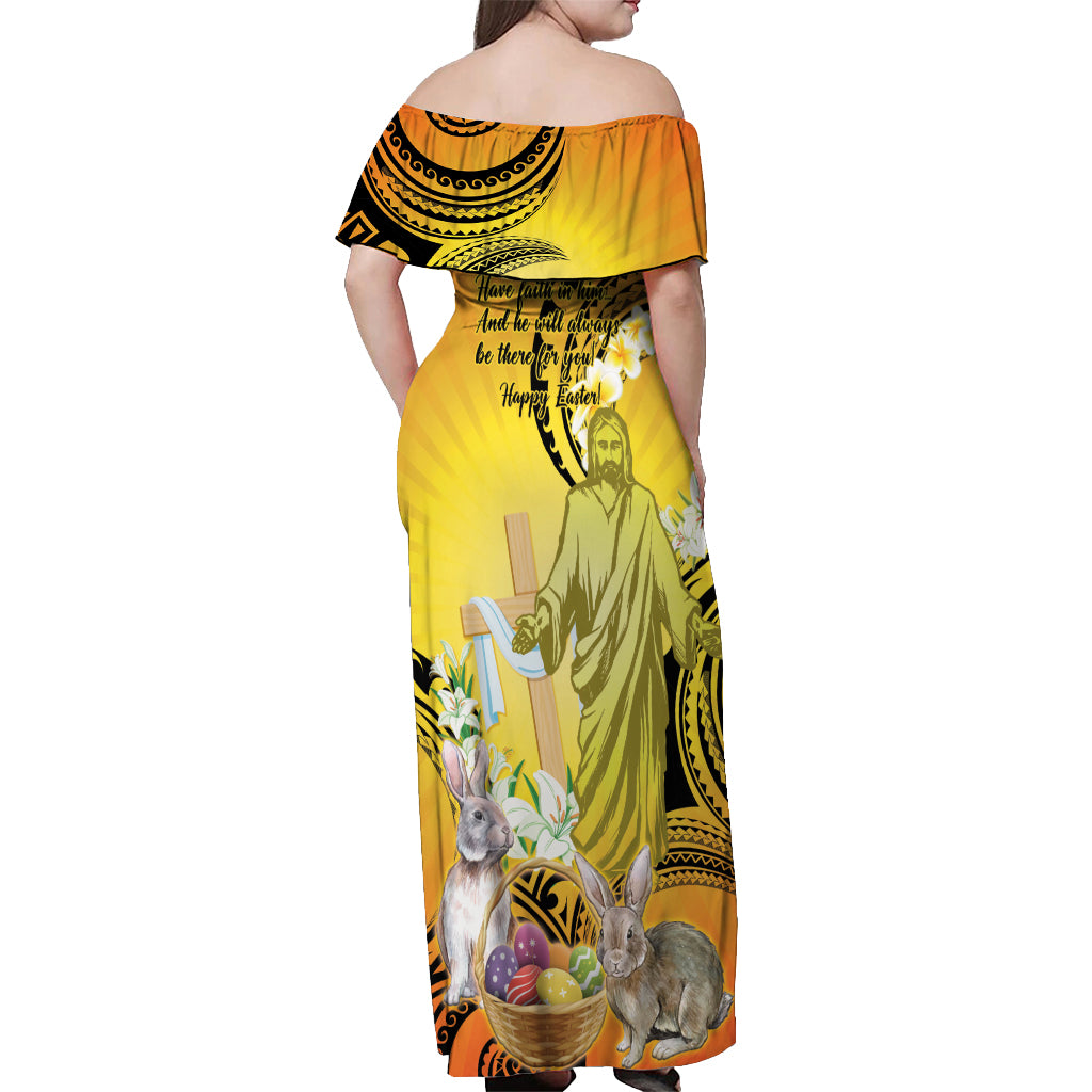 Polynesia Easter Day Off Shoulder Maxi Dress He Is Risen Lilium Longiflorum Polynesian Pattern LT14 - Polynesian Pride