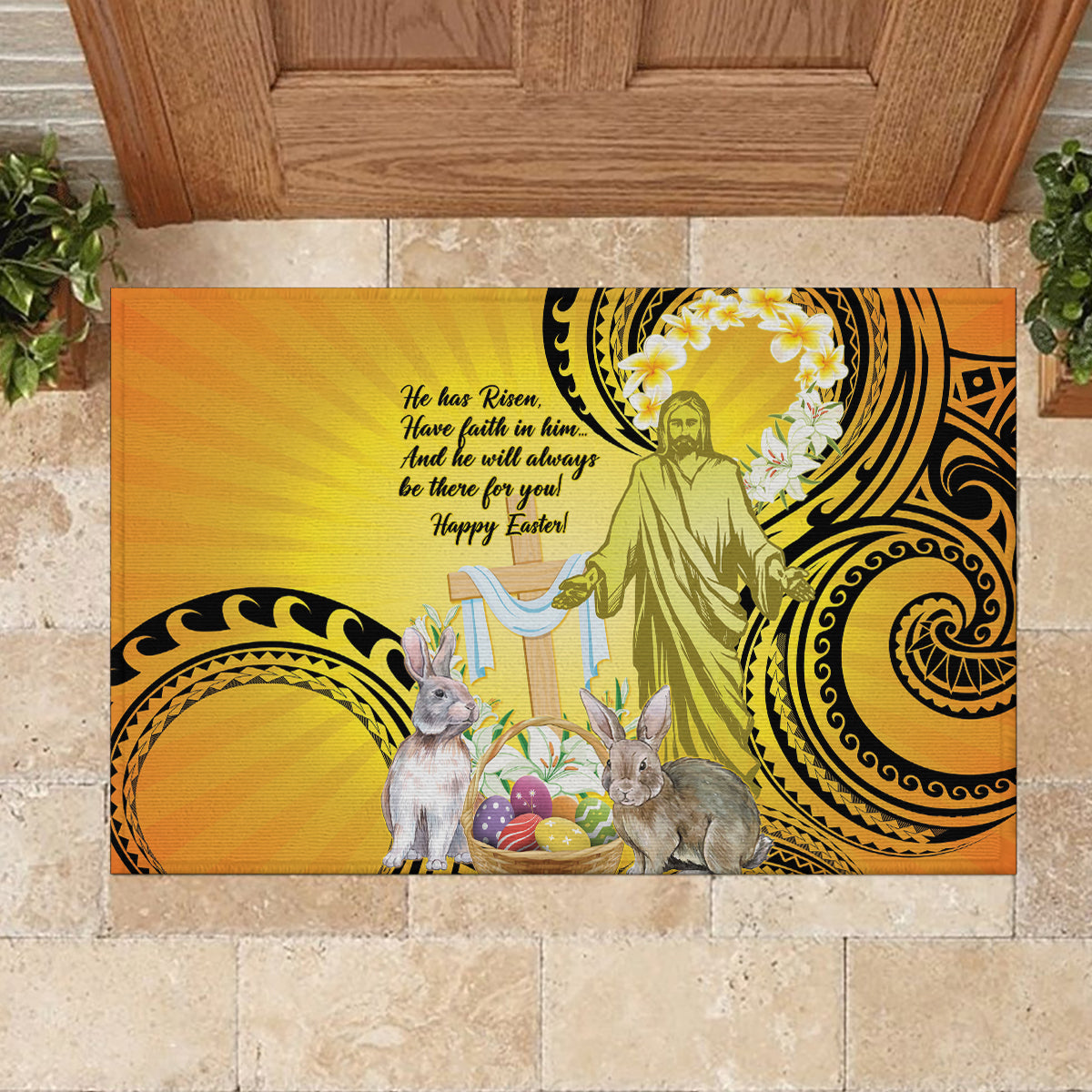 Polynesia Easter Day Rubber Doormat He Is Risen Lilium Longiflorum Polynesian Pattern LT14 - Polynesian Pride