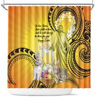 Polynesia Easter Day Shower Curtain He Is Risen Lilium Longiflorum Polynesian Pattern LT14 Gold - Polynesian Pride