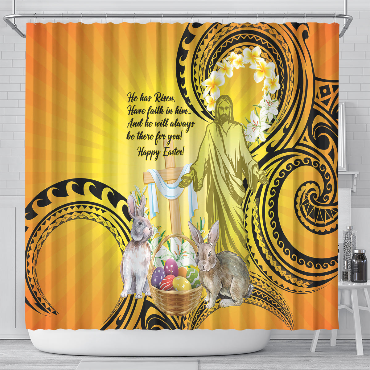 Polynesia Easter Day Shower Curtain He Is Risen Lilium Longiflorum Polynesian Pattern LT14 - Polynesian Pride