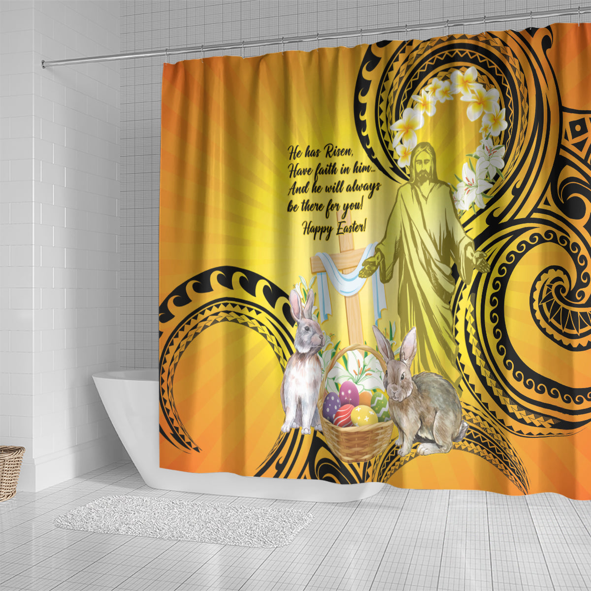 Polynesia Easter Day Shower Curtain He Is Risen Lilium Longiflorum Polynesian Pattern LT14 - Polynesian Pride