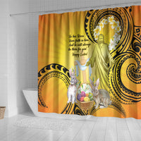 Polynesia Easter Day Shower Curtain He Is Risen Lilium Longiflorum Polynesian Pattern LT14 - Polynesian Pride