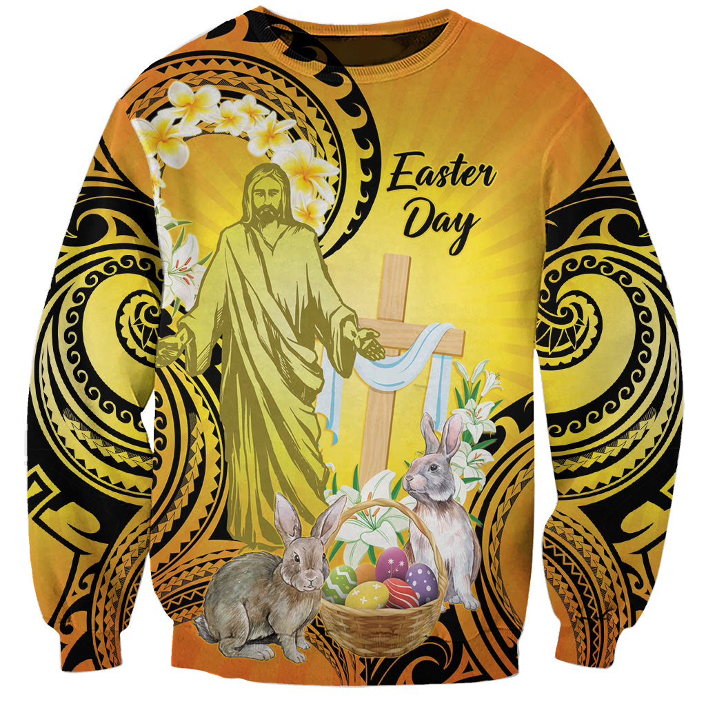 Polynesia Easter Day Sweatshirt He Is Risen Lilium Longiflorum Polynesian Pattern