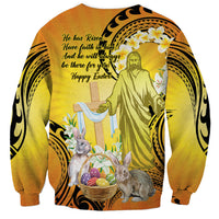 Polynesia Easter Day Sweatshirt He Is Risen Lilium Longiflorum Polynesian Pattern