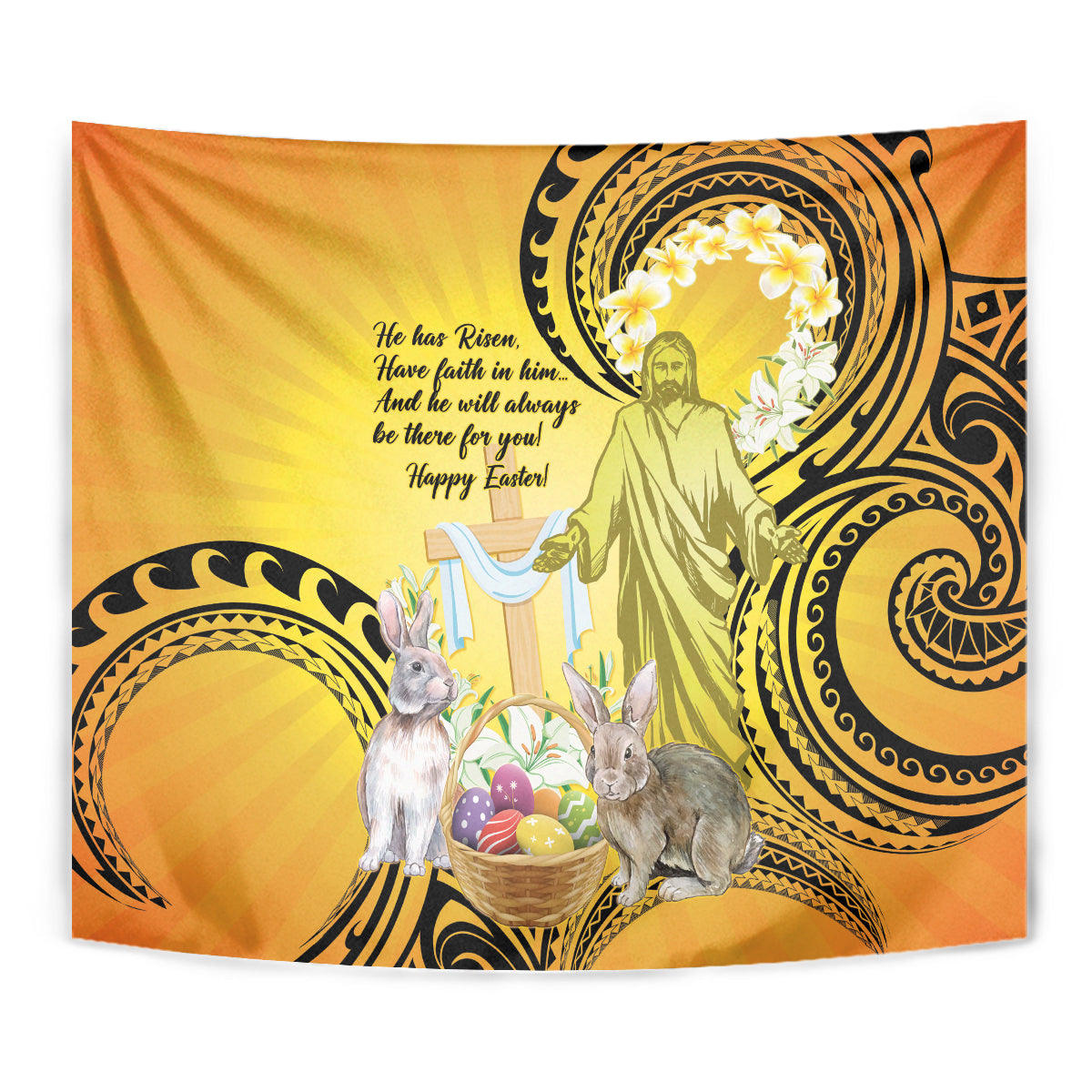 Polynesia Easter Day Tapestry He Is Risen Lilium Longiflorum Polynesian Pattern