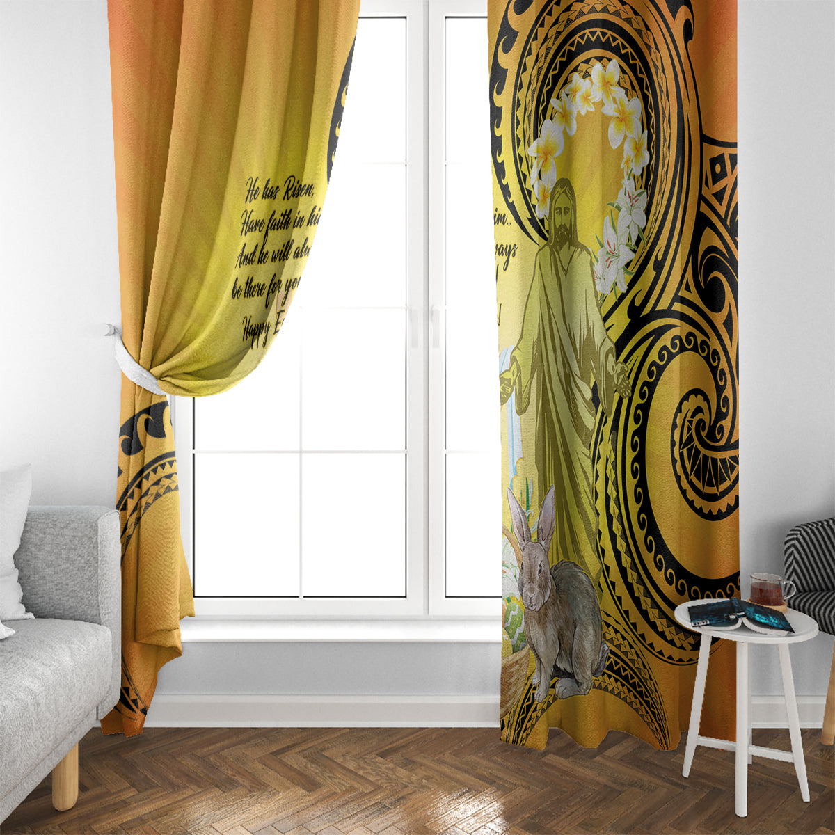 Polynesia Easter Day Window Curtain He Is Risen Lilium Longiflorum Polynesian Pattern