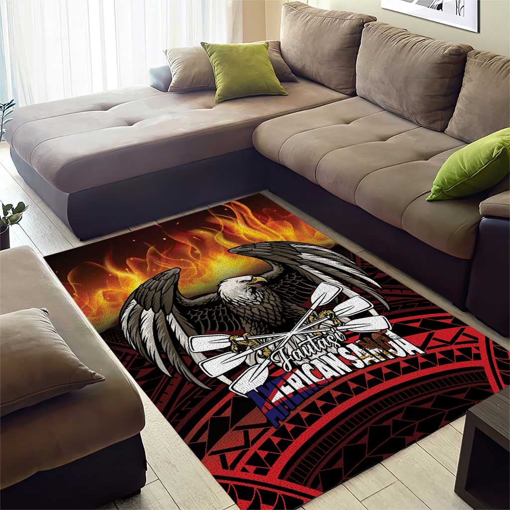 Fautasi Race Day American Samoa Area Rug Bald Eagle Polynesian Tattoo