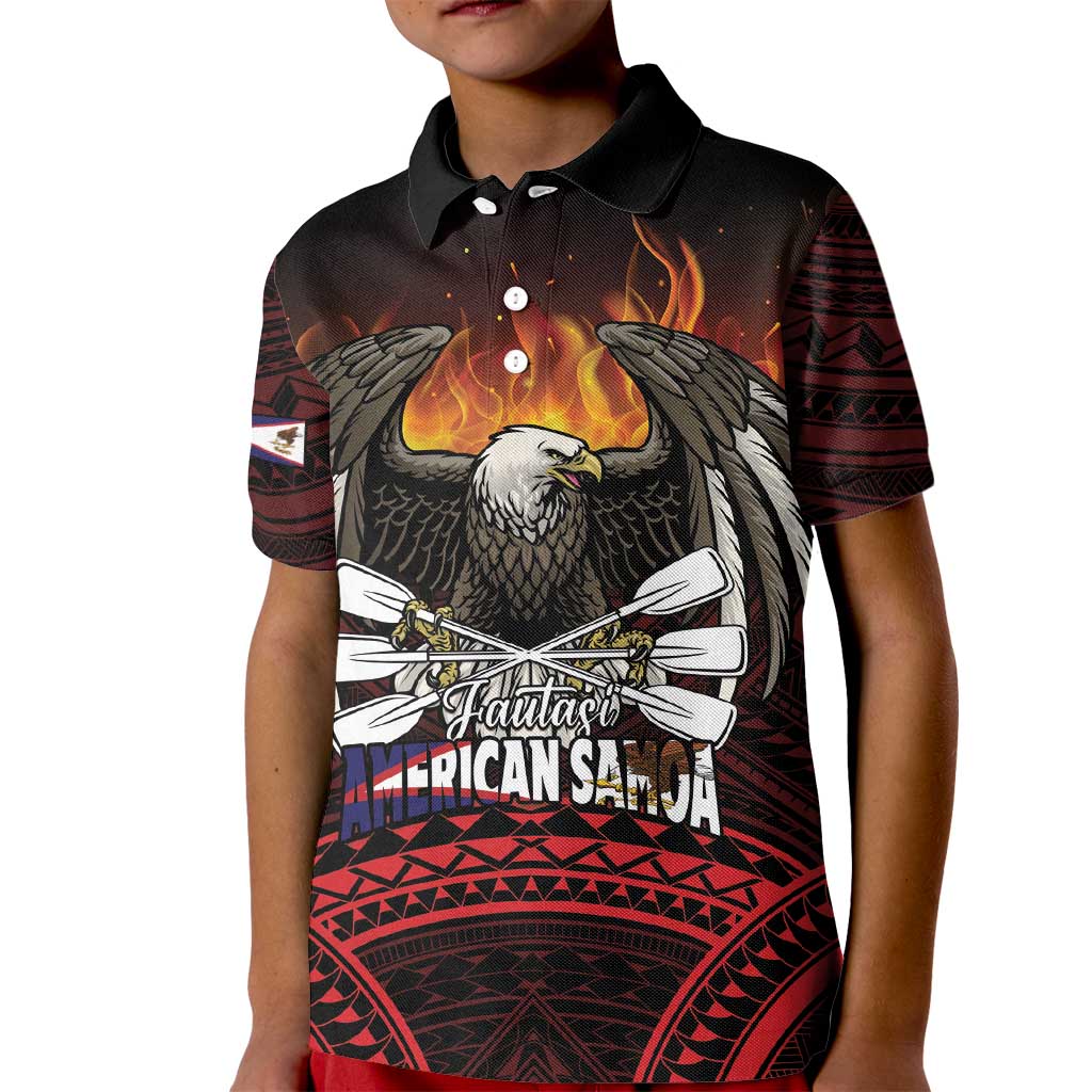 Fautasi Race Day American Samoa Kid Polo Shirt Bald Eagle Polynesian Tattoo