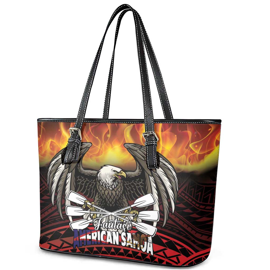 Fautasi Race Day American Samoa Leather Tote Bag Bald Eagle Polynesian Tattoo