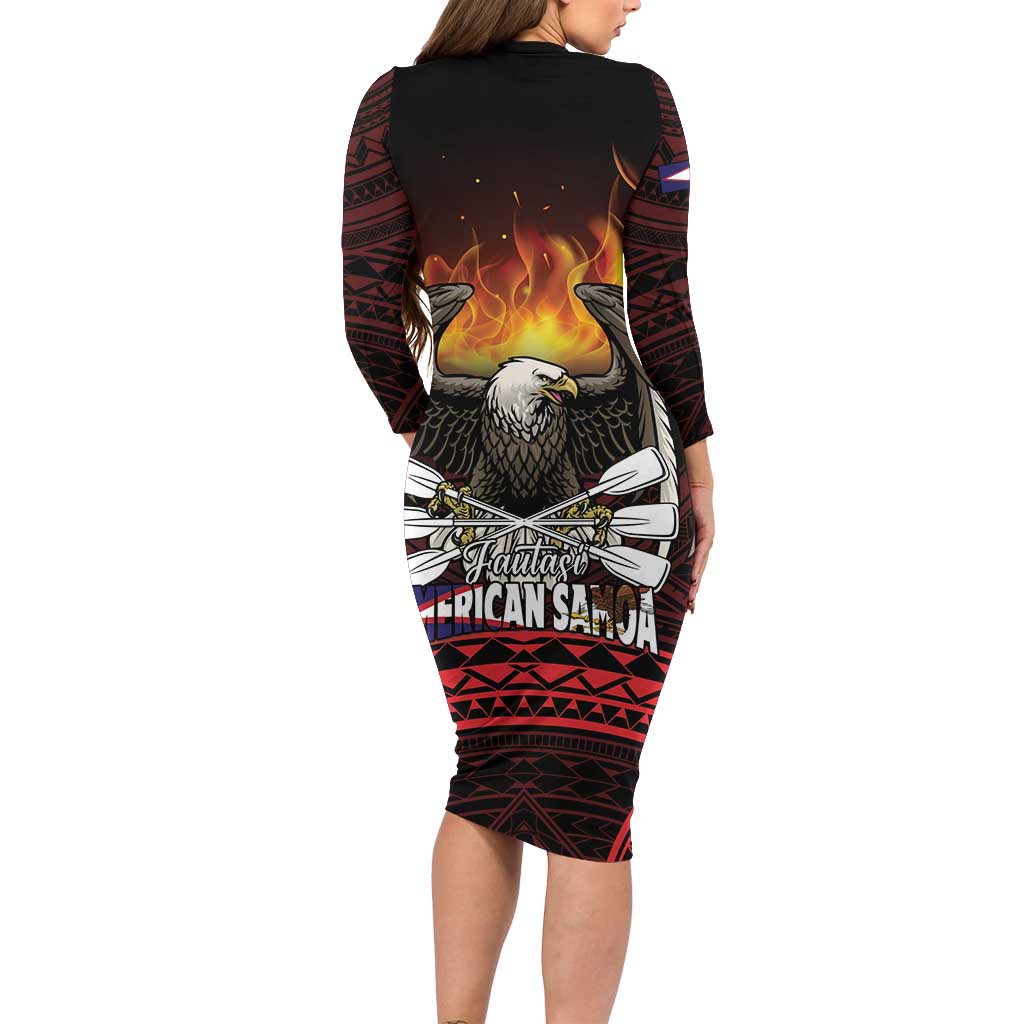 Fautasi Race Day American Samoa Long Sleeve Bodycon Dress Bald Eagle Polynesian Tattoo