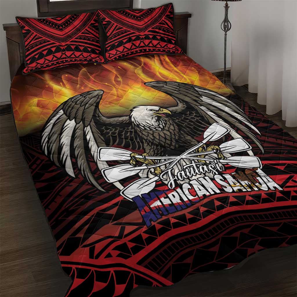 Fautasi Race Day American Samoa Quilt Bed Set Bald Eagle Polynesian Tattoo