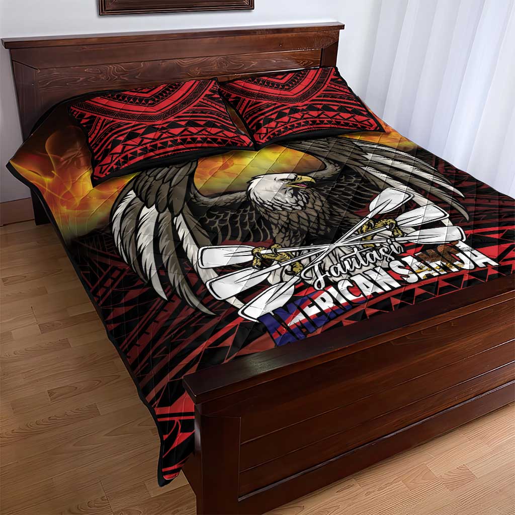 Fautasi Race Day American Samoa Quilt Bed Set Bald Eagle Polynesian Tattoo