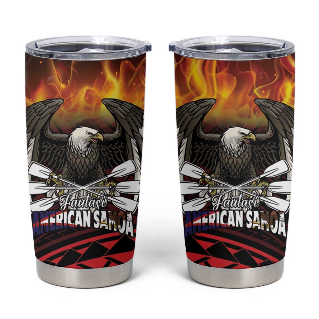 Fautasi Race Day American Samoa Tumbler Cup Bald Eagle Polynesian Tattoo LT14 Black - Polynesian Pride