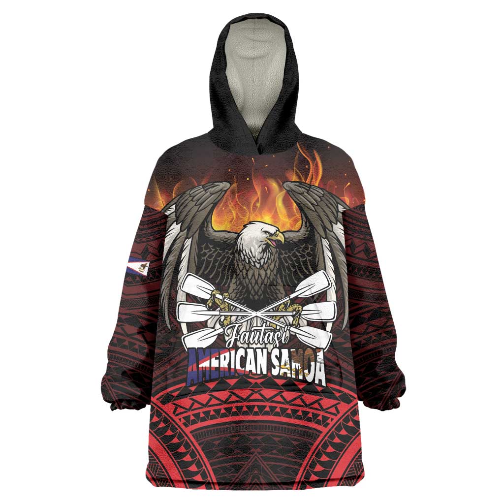 Fautasi Race Day American Samoa Wearable Blanket Hoodie Bald Eagle Polynesian Tattoo